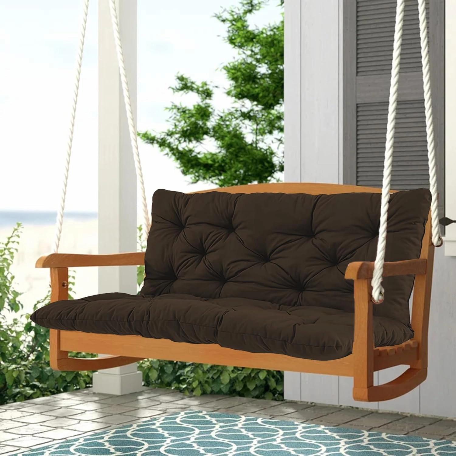 2-3 Seat Swing Replacement Cushion, Outdoor Bench Cushions with Backrest Thicken 4", Patio Furniture Garden Porch Loveseat Glider Pad Anti-Fading Waterproof (Brown, 40x60in)