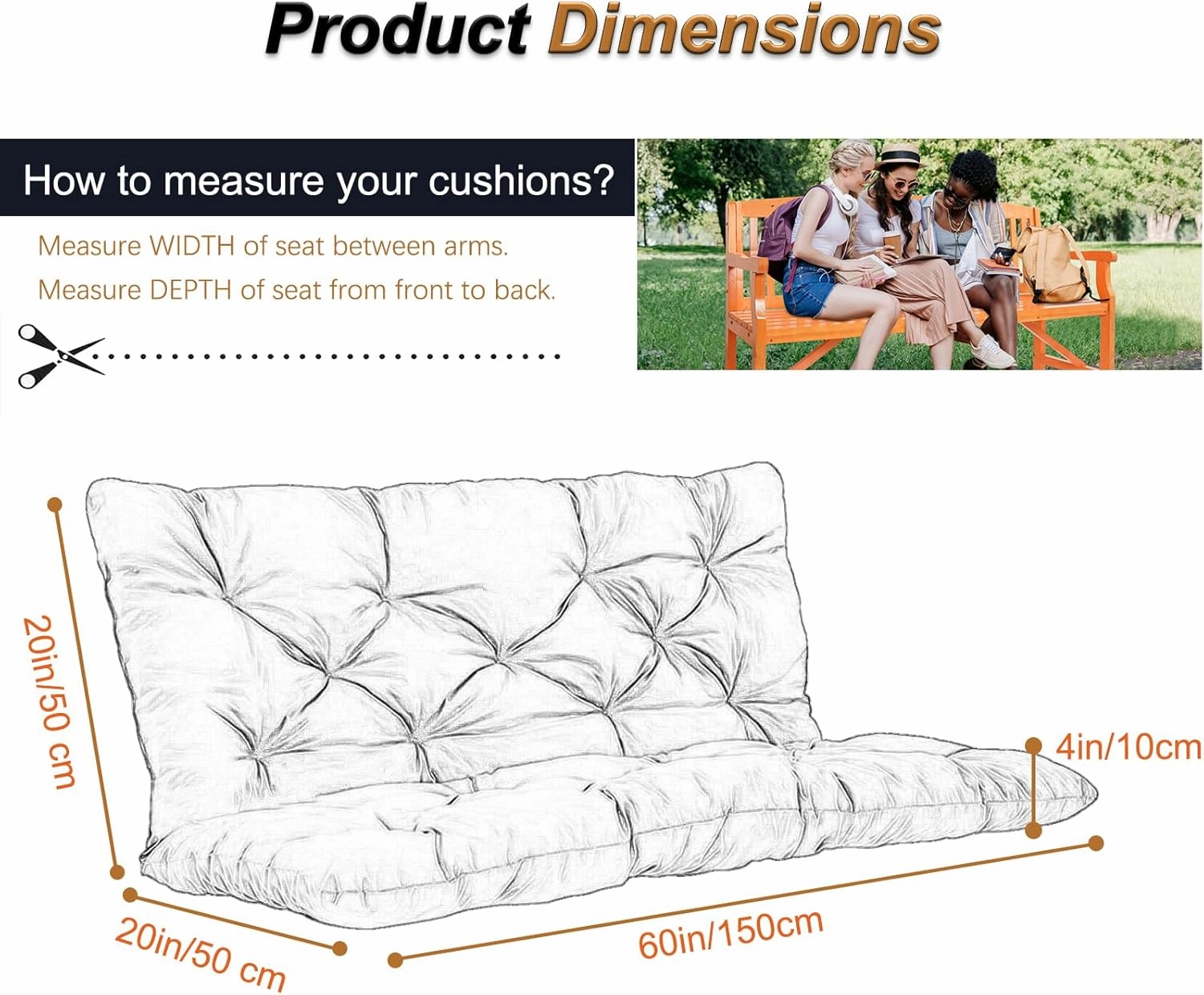 2-3 Seat Swing Replacement Cushion, Outdoor Bench Cushions with Backrest Thicken 4", Patio Furniture Garden Porch Loveseat Glider Pad Anti-Fading Waterproof (Navy Blue, 40x60in)