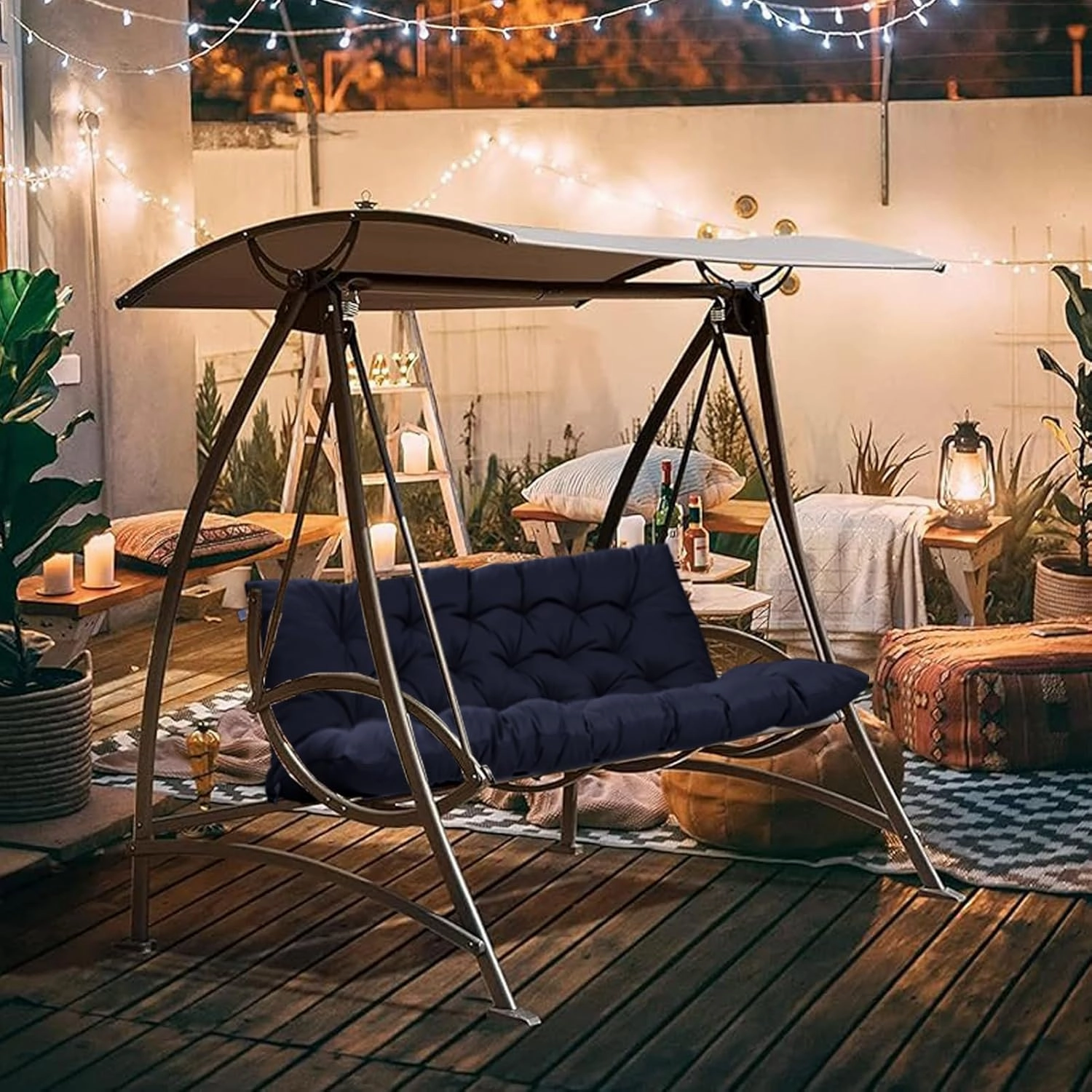 2-3 Seat Swing Replacement Cushion, Outdoor Bench Cushions with Backrest Thicken 4", Patio Furniture Garden Porch Loveseat Glider Pad Anti-Fading Waterproof (Navy Blue, 40x60in)