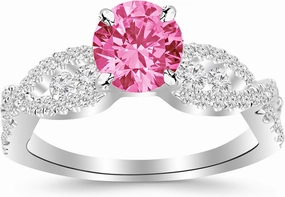 2.6 Carat 14K White Gold Designer Twisting Eternity Channel Set Four Prong Diamond Engagement Ring with a 2 Carat Natural Pink Sapphire Center (Heirloom Quality)