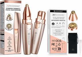 2 in1 Trimmer with Replacement Heads - Rechargeable Facial Hair Removal and Eyebrow Shaver - Face Lips Body Painless Facial Razor with Built-in LED Light (Rose Gold)