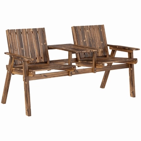 2-Seater Wooden Garden Bench with Table & Parasol Hole, Carbonised Finish