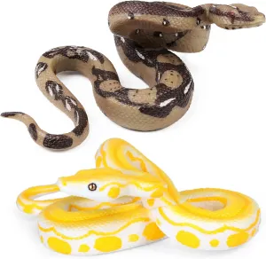 2pcs Realistic Fake Snakes Toy Rubber Snake Figure for Halloween Prank Props Fake Snake Scare Birds and Squirrels, Boa Constrictor Figurines (Pack of 2)