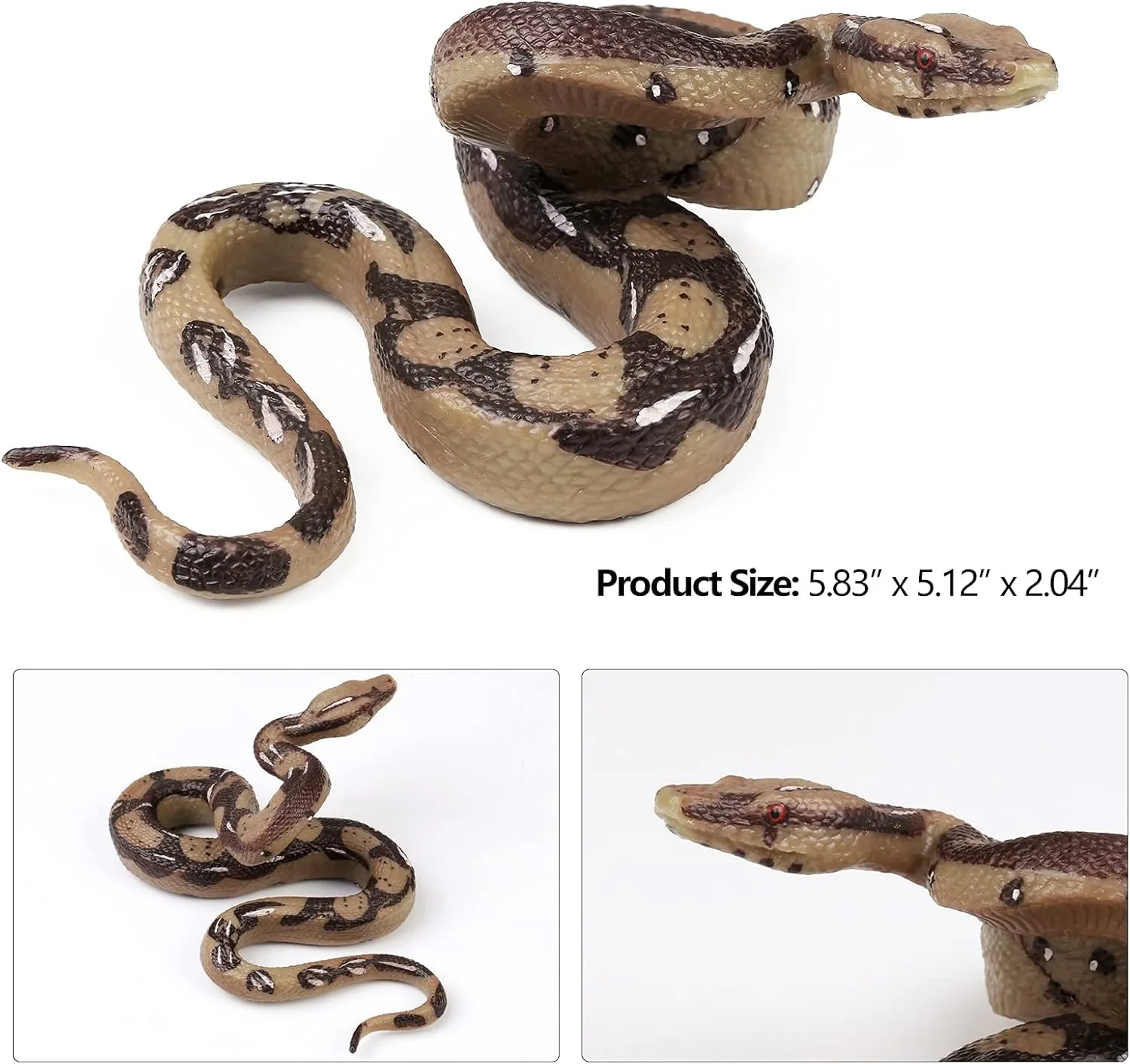 2pcs Realistic Fake Snakes Toy Rubber Snake Figure for Halloween Prank Props Fake Snake Scare Birds and Squirrels, Boa Constrictor Figurines (Pack of 2)