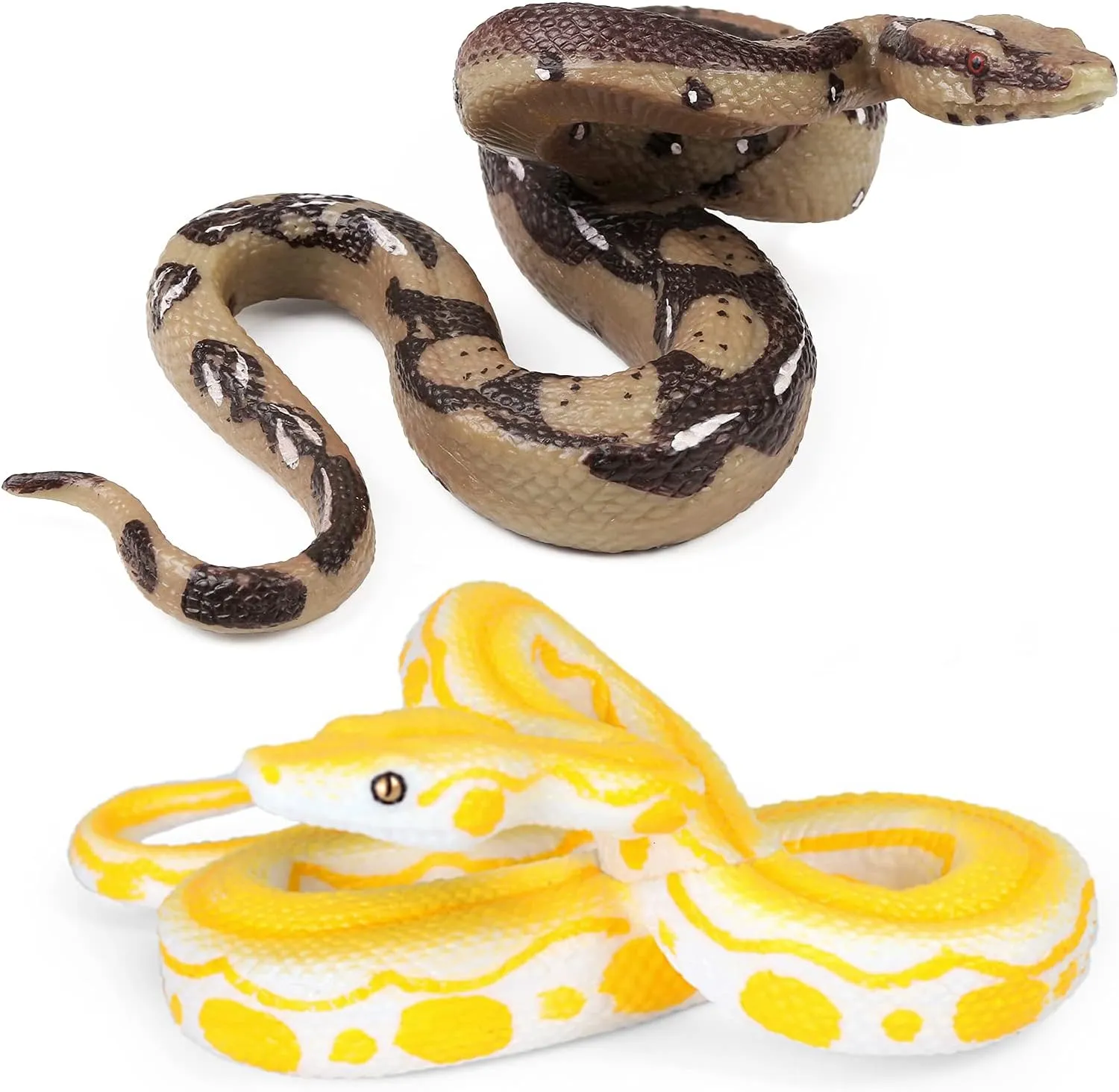 2pcs Realistic Fake Snakes Toy Rubber Snake Figure for Halloween Prank Props Fake Snake Scare Birds and Squirrels, Boa Constrictor Figurines (Pack of 2)
