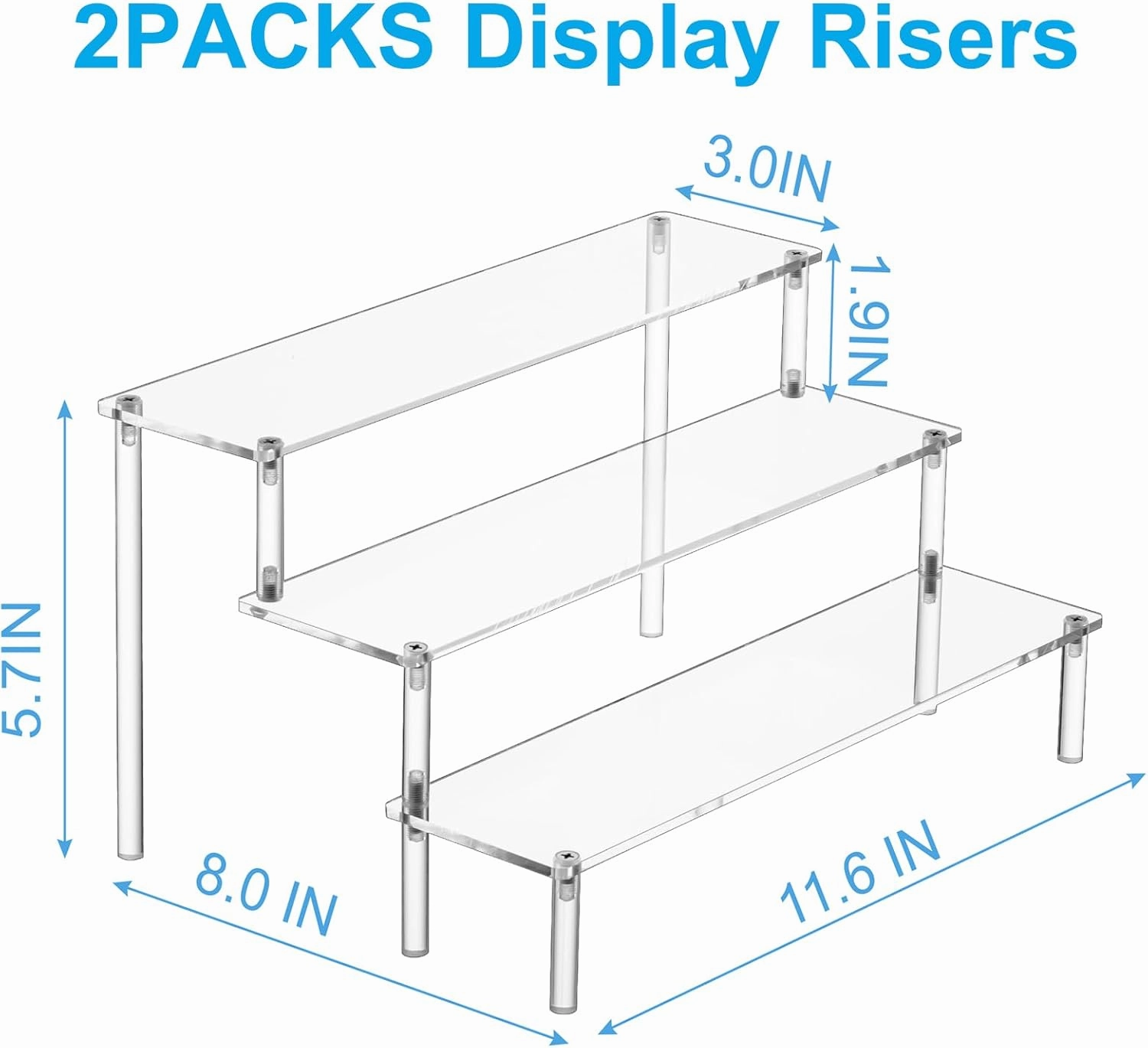 2PCS Large Acrylic Display Risers, Perfume Stand Organizer, Clear Acrylic Shelf Risers for Display Stands for Food, Tabletop Use, Amiibo Funko POP Figure, 3 Tier Clear Cupcake Stand Risers