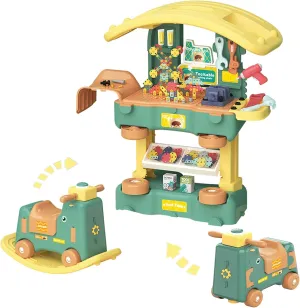 3 in 1 Toddler Kids Tool Bench Set,Rocking Toy,254 Pcs Pretend Play Toddler Toy Tools with Realistic Accessories,Construction Tool Kit Toys Gift for Kids Ages 3-8 Years Old Boys Girls