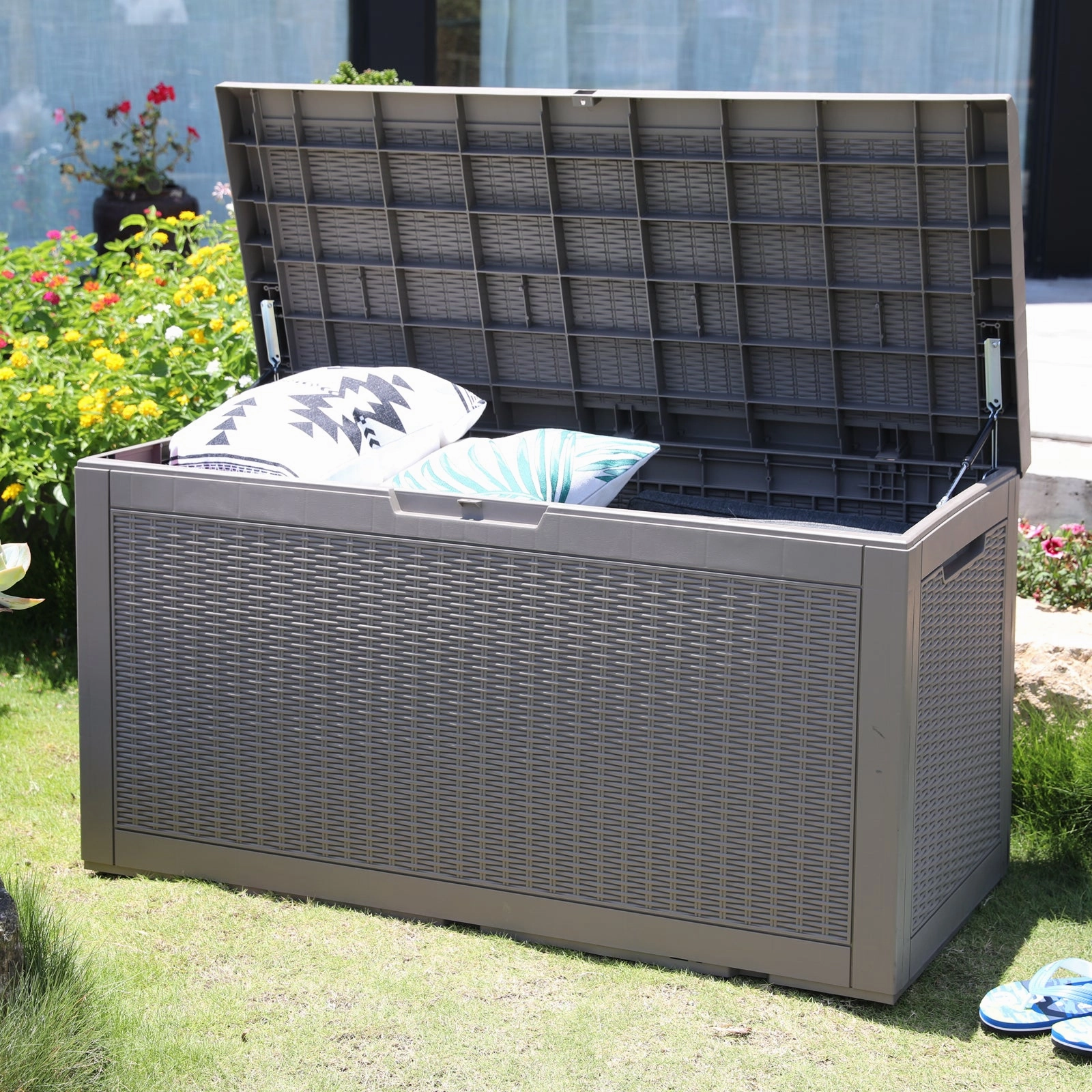 380L/100Gal Litre Outdoor Weatherproof Deck Box Patio Storage Cabinet w/ Cushion
