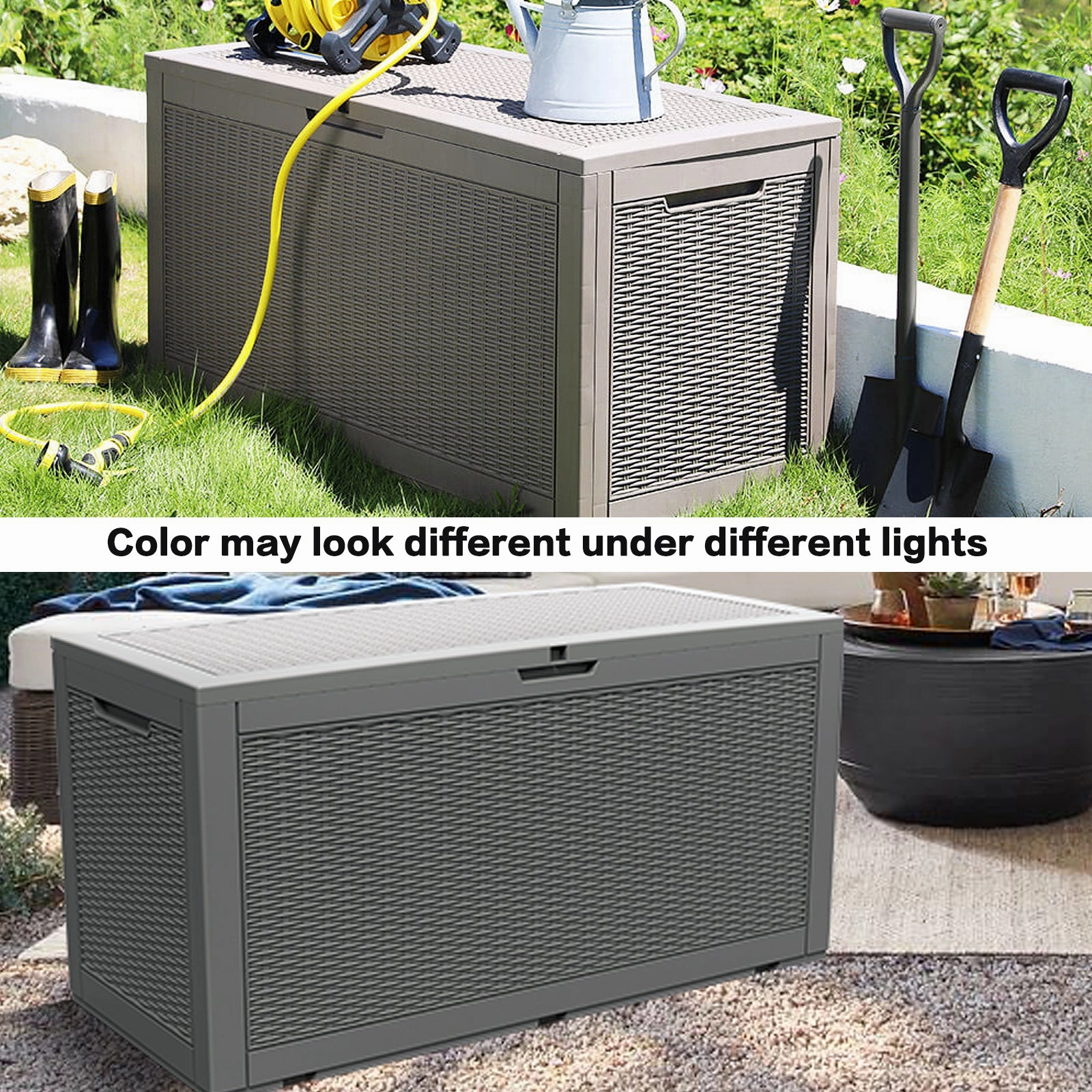 380L/100Gal Litre Patio Weatherproof Deck Box Storage Cabinet with Gas Poles