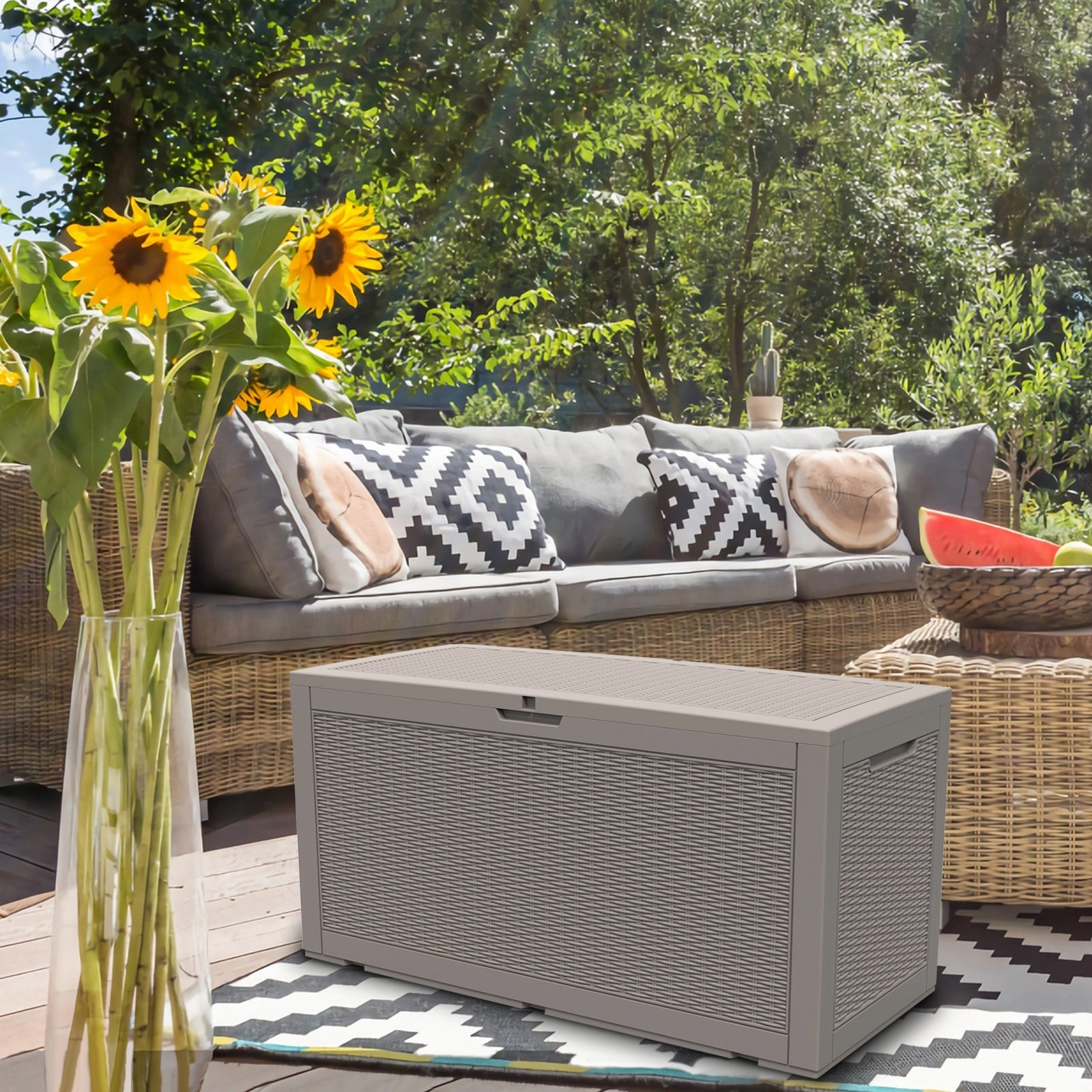 380L/100Gal Litre Patio Weatherproof Deck Box Storage Cabinet with Gas Poles