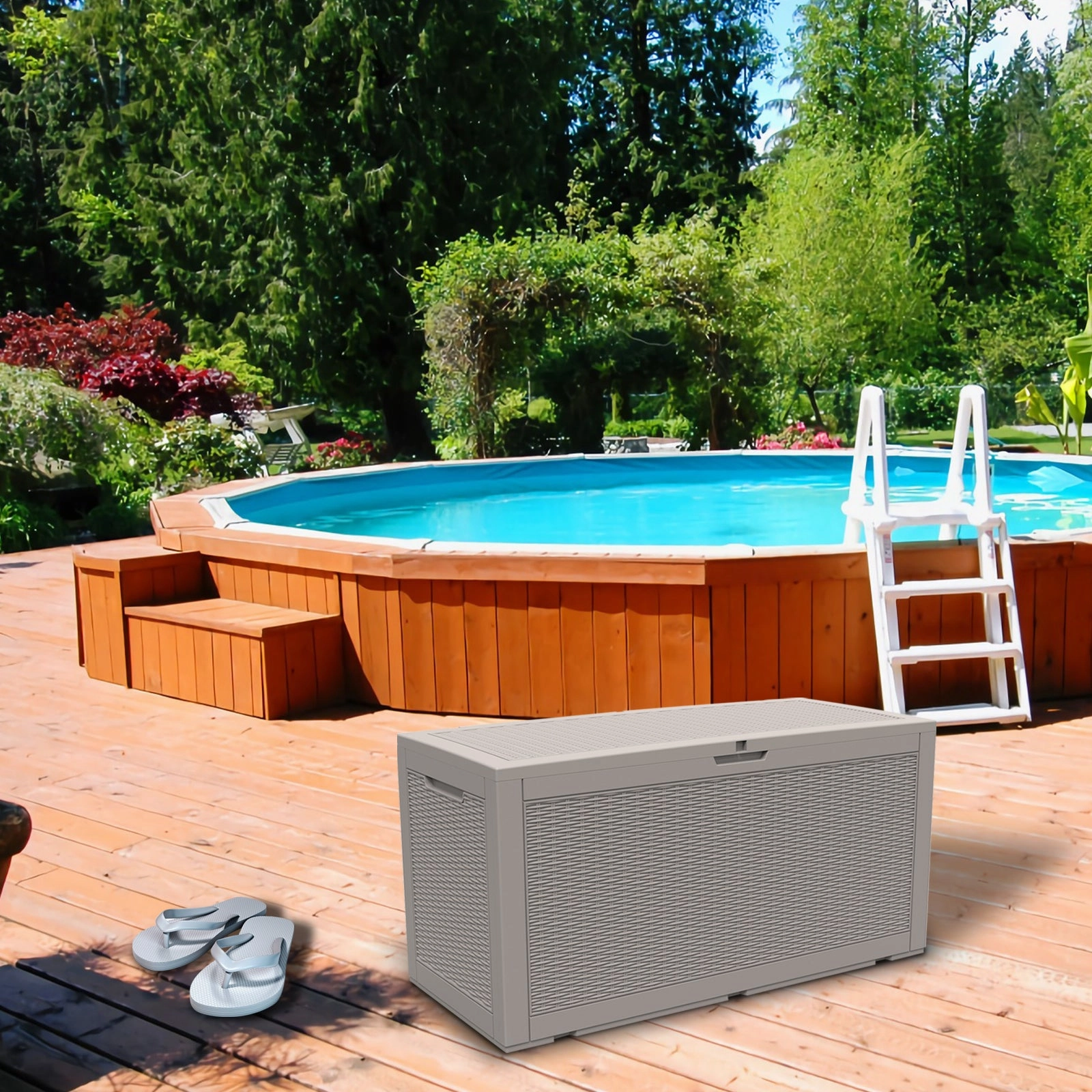 380L/100Gal Litre Patio Weatherproof Deck Box Storage Cabinet with Gas Poles