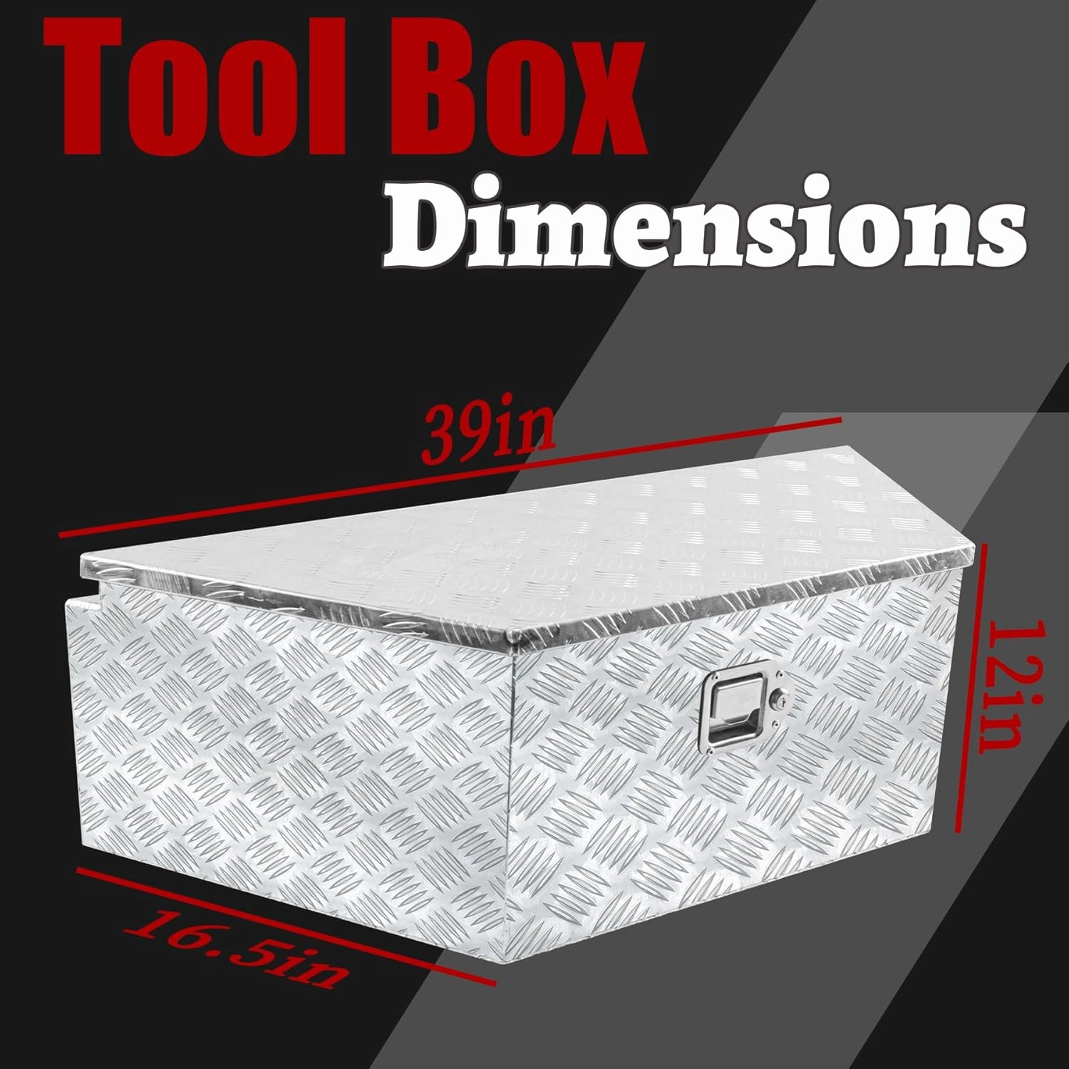 39x16.5x12 Inch Aluminum Trailer Tongue Tool Box Heavy Duty Storage Box 5 Bar Tread Pattern Toolboxes with Lock and Keys Suitable for Trailer RV