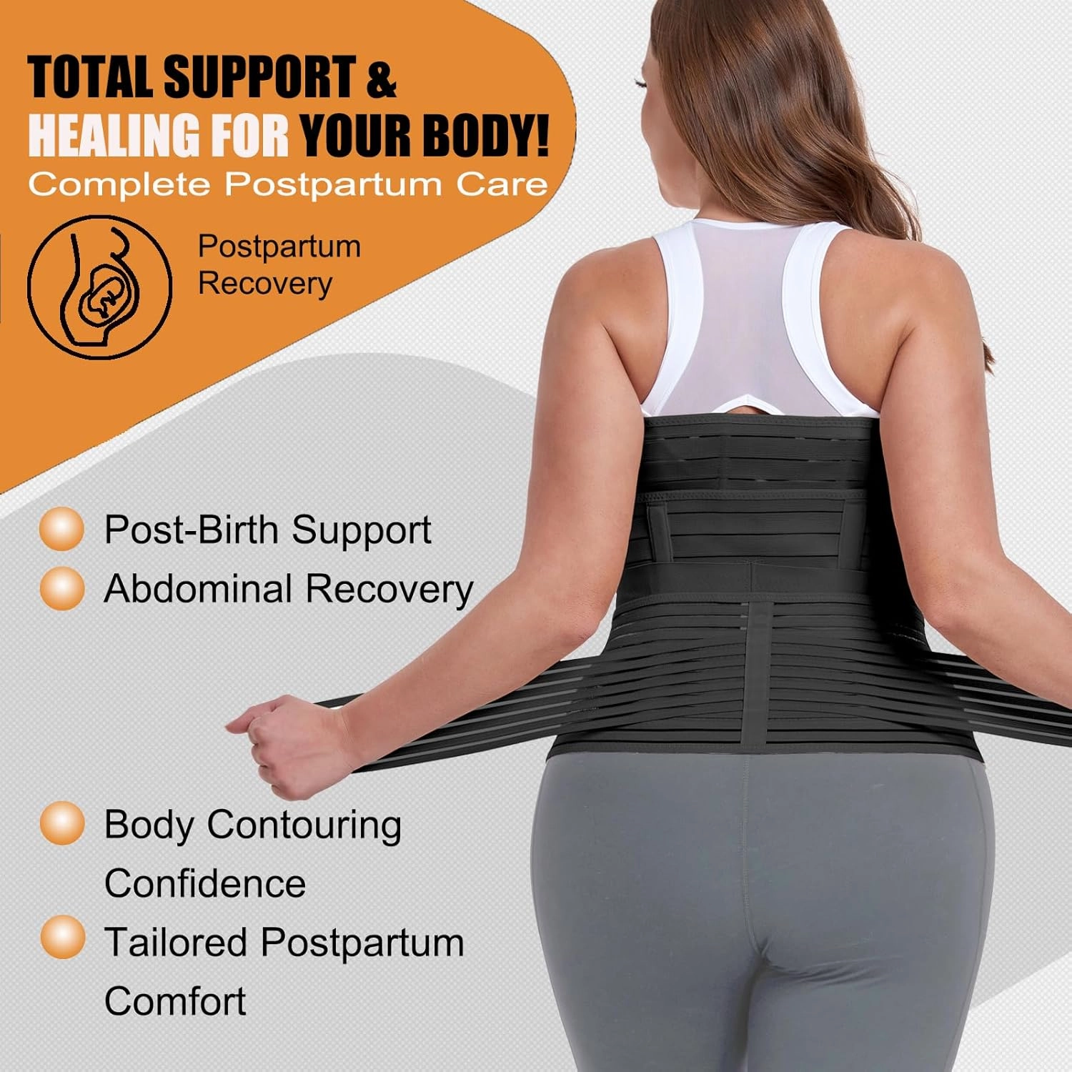 3 in 1 Postpartum Belly Support Recovery Wrap - Postpartum Belly Band - Postpartum Essentials Post Partum Waist Binder, Post Surgery Abdominal Binder Shapewear (Black, S/M)