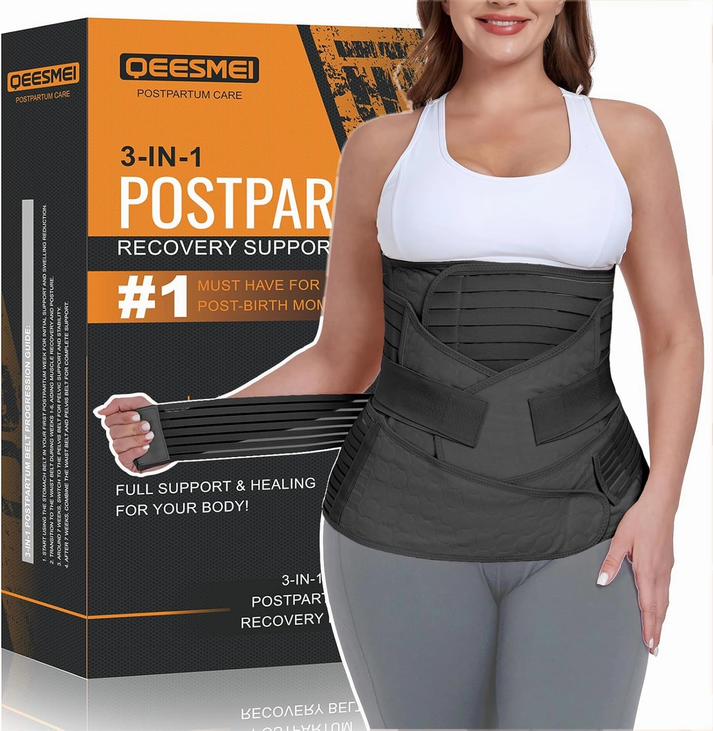 3 in 1 Postpartum Belly Support Recovery Wrap - Postpartum Belly Band - Postpartum Essentials Post Partum Waist Binder, Post Surgery Abdominal Binder Shapewear (Black, S/M)