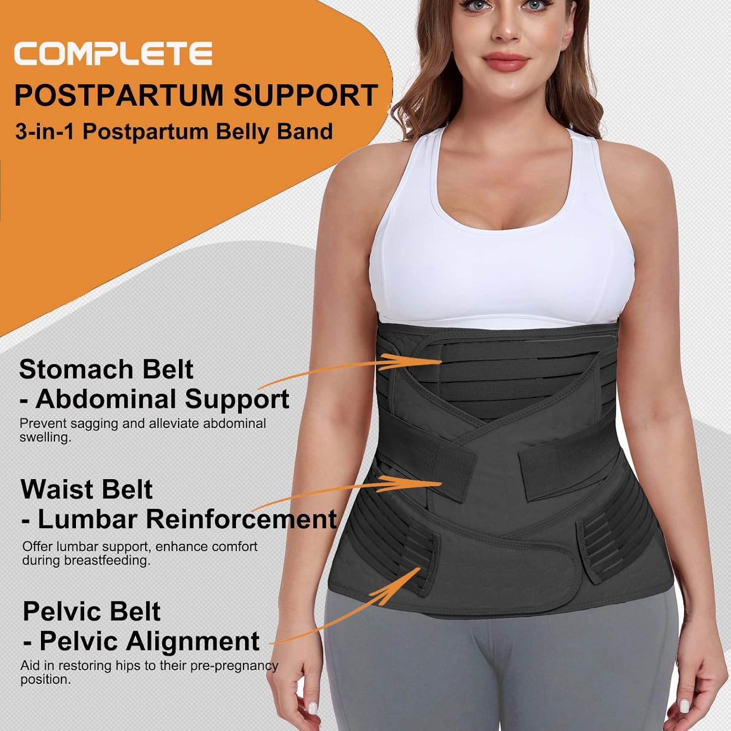 3 in 1 Postpartum Belly Support Recovery Wrap - Postpartum Belly Band - Postpartum Essentials Post Partum Waist Binder, Post Surgery Abdominal Binder Shapewear (Black, S/M)