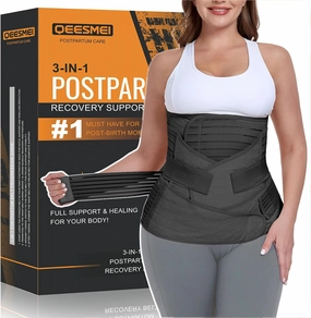 3 in 1 Postpartum Belly Support Recovery Wrap - Postpartum Belly Band - Postpartum Essentials Post Partum Waist Binder, Post Surgery Abdominal Binder Shapewear (Black, S/M)