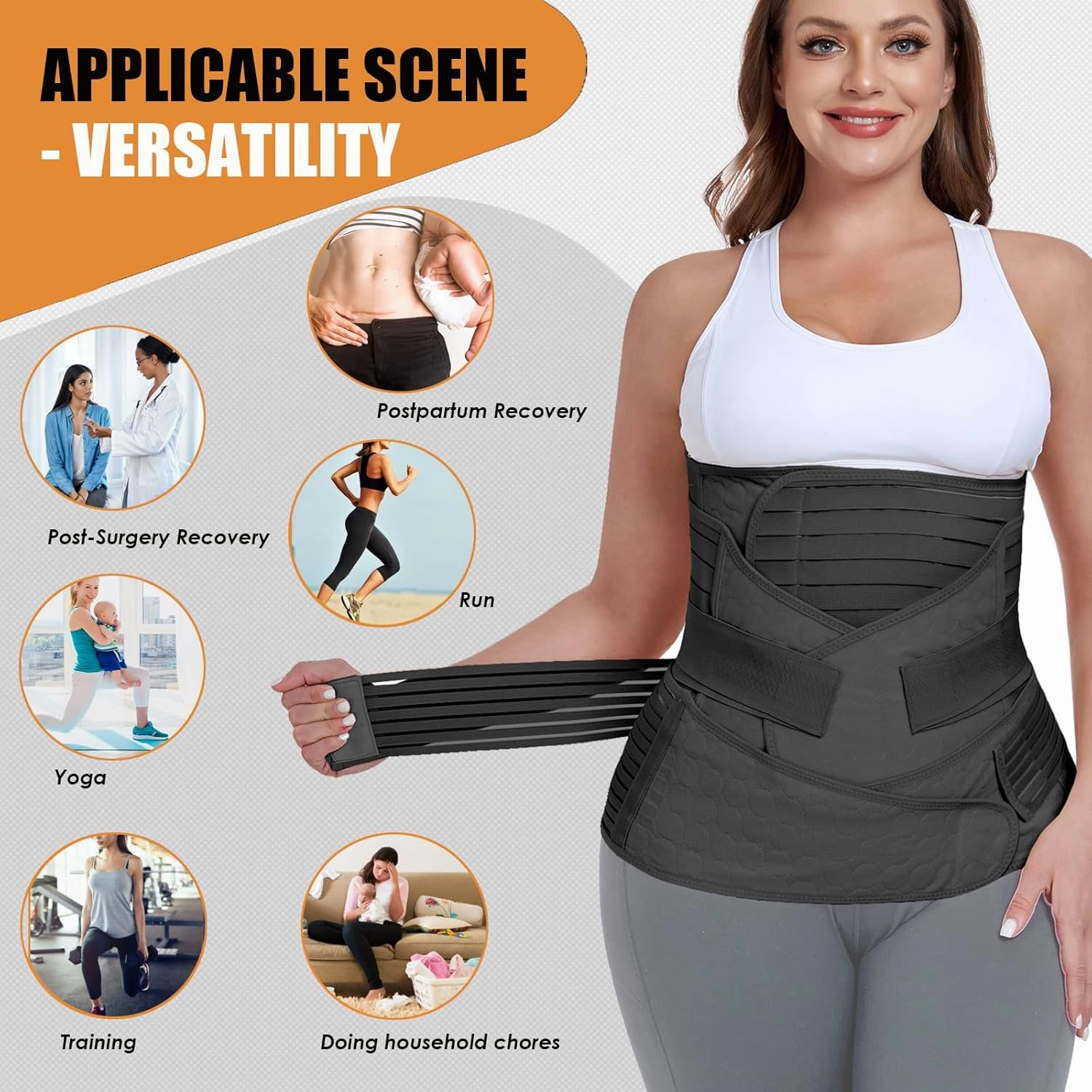 3 in 1 Postpartum Belly Support Recovery Wrap - Postpartum Belly Band - Postpartum Essentials Post Partum Waist Binder, Post Surgery Abdominal Binder Shapewear (Black, S/M)