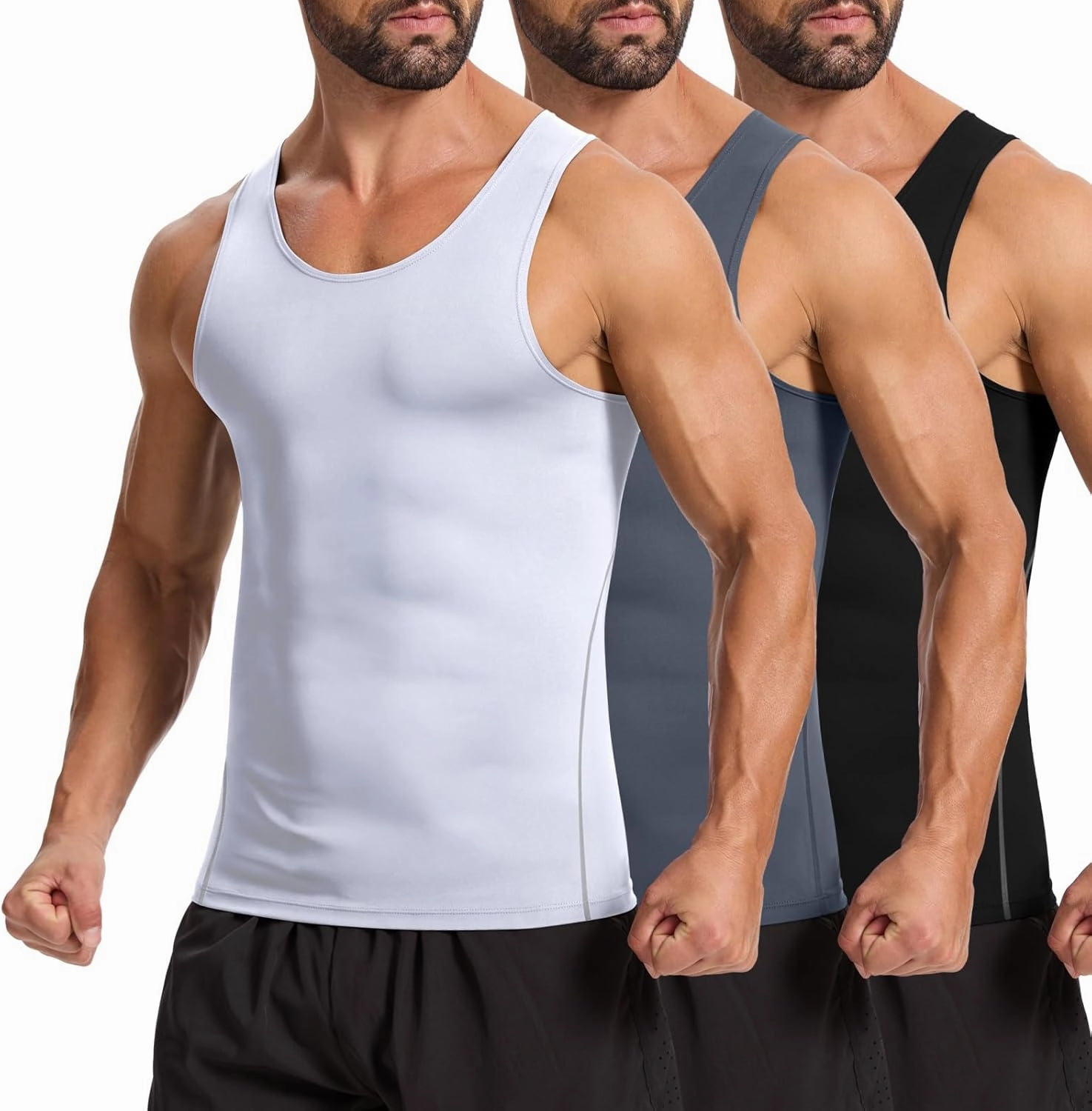 3 Pack Compression Dry Fit Tank Top Men, Shapewear Shirt Sleeveless Men Slimming Muscle Undershirt for Gym
