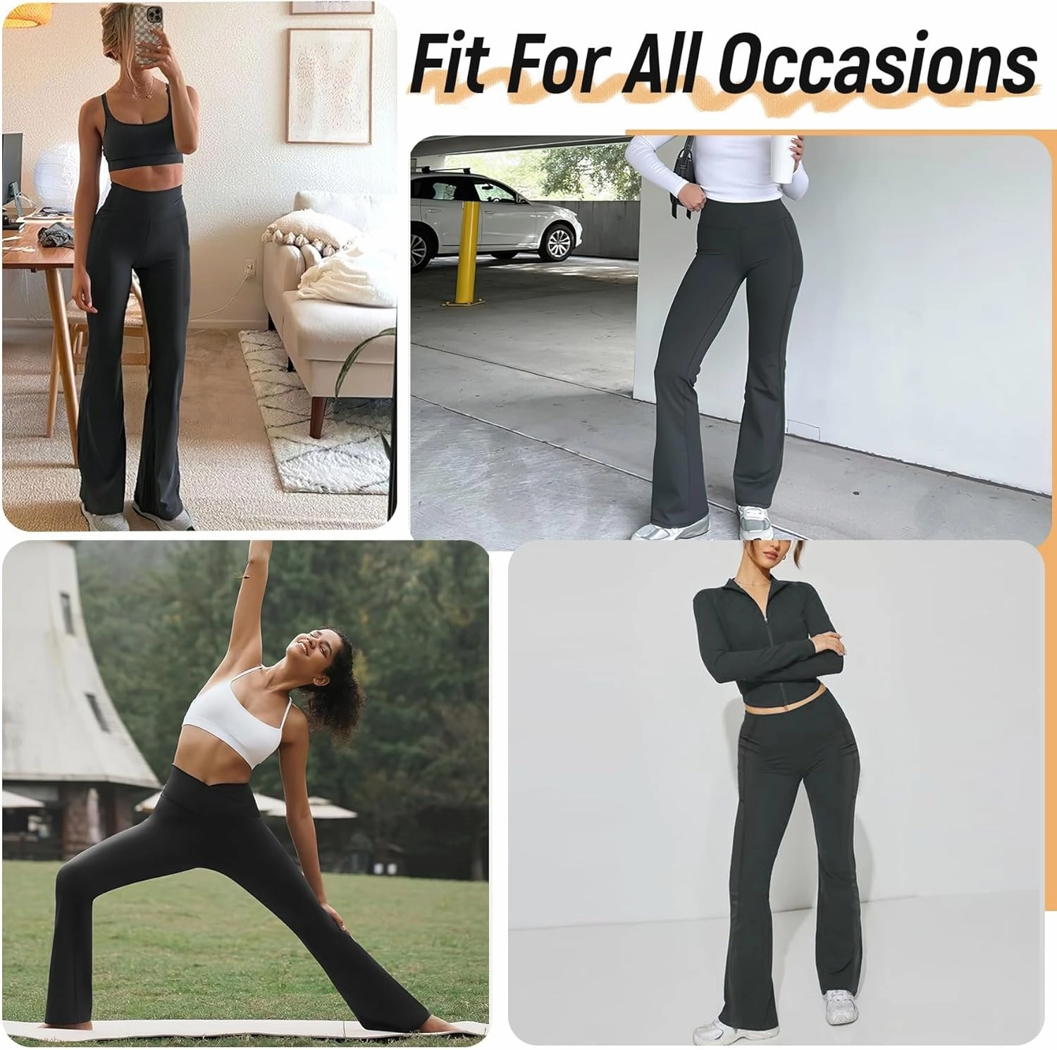 3 Packs Women's Flare Leggings with Pockets, Soft High Waisted Tummy Control Bootcut Workout Yoga Pants