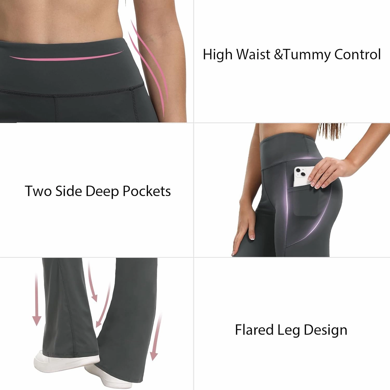 3 Packs Women's Flare Leggings with Pockets, Soft High Waisted Tummy Control Bootcut Workout Yoga Pants