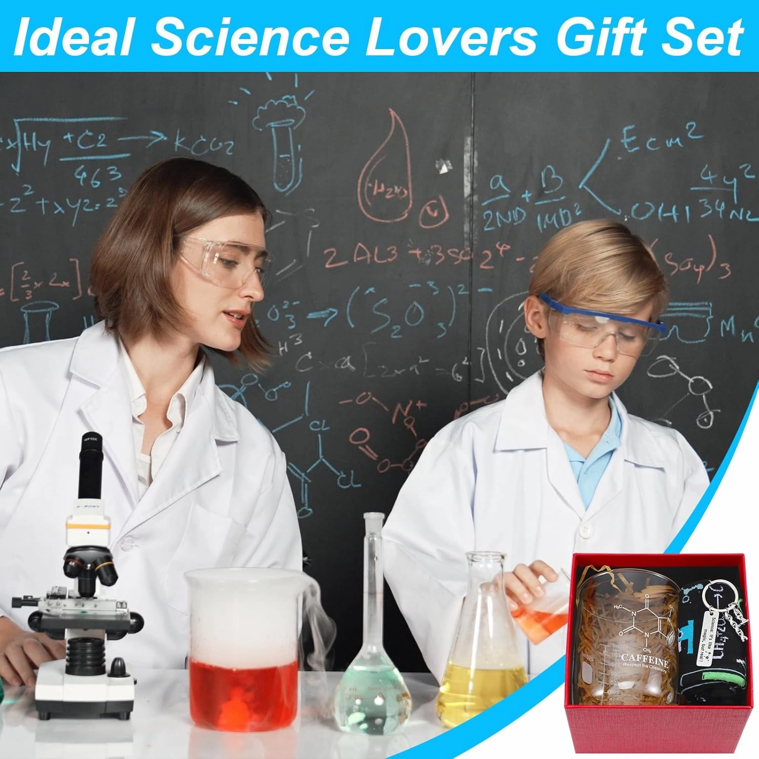 3 Pcs Graduation Science Gift Set with Glass Graduated Mug Scientist Keychain and Novelty Socks for Biologists Physics Teachers Science Lovers Gift