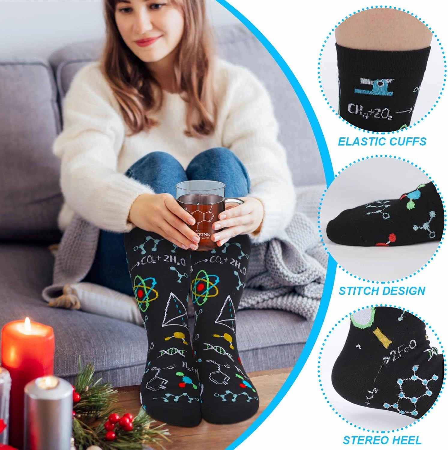 3 Pcs Graduation Science Gift Set with Glass Graduated Mug Scientist Keychain and Novelty Socks for Biologists Physics Teachers Science Lovers Gift