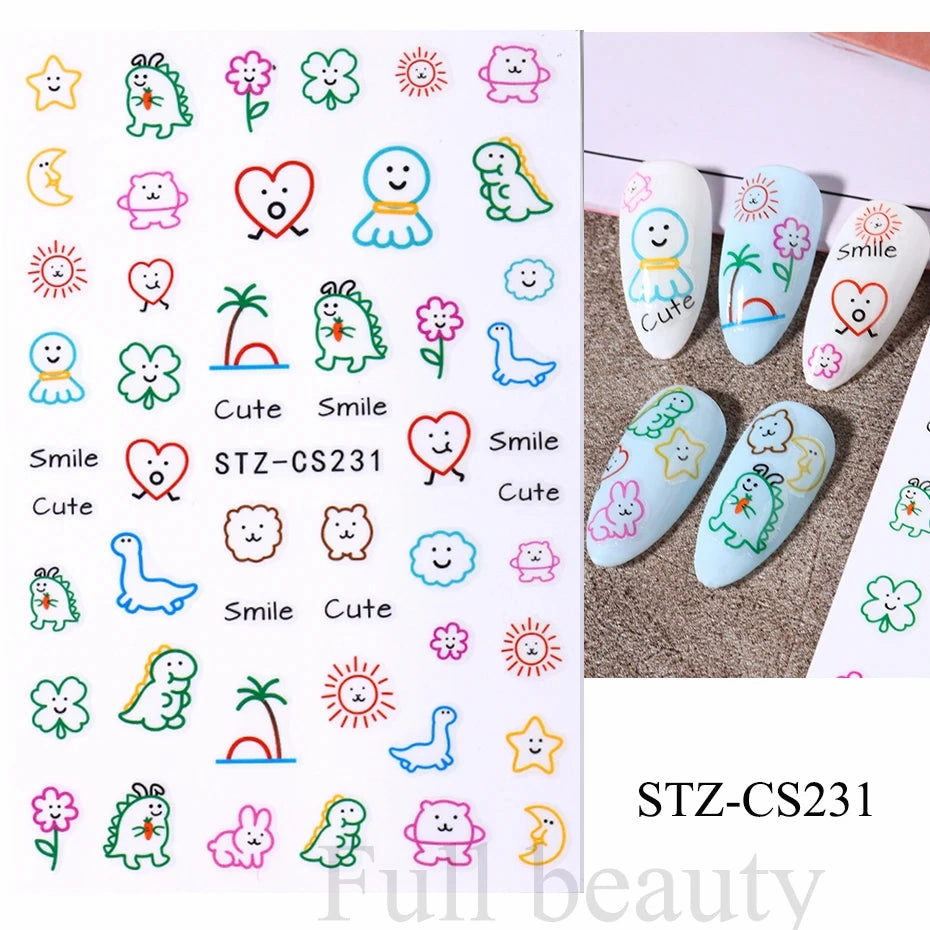 3D Kawaii Dinosaur Nail Stickers Cartoon Anime Animal Self-adhesive Decal Cute Design Sliders Manicure Decoration Accessories