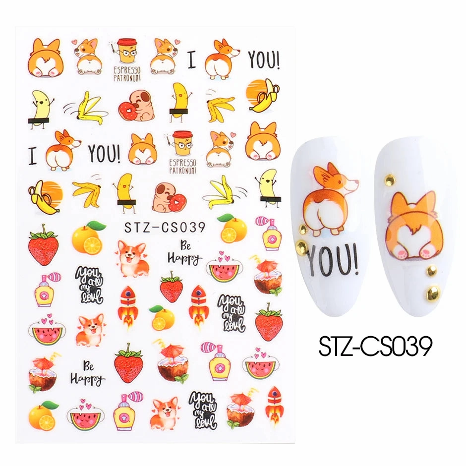 3D Kawaii Dinosaur Nail Stickers Cartoon Anime Animal Self-adhesive Decal Cute Design Sliders Manicure Decoration Accessories