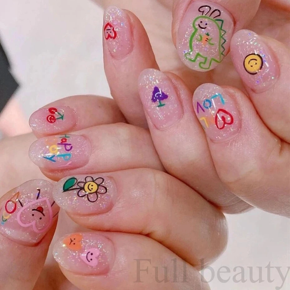 3D Kawaii Dinosaur Nail Stickers Cartoon Anime Animal Self-adhesive Decal Cute Design Sliders Manicure Decoration Accessories