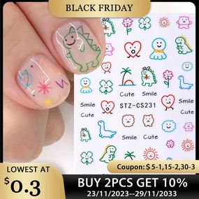 3D Kawaii Dinosaur Nail Stickers Cartoon Anime Animal Self-adhesive Decal Cute Design Sliders Manicure Decoration Accessories