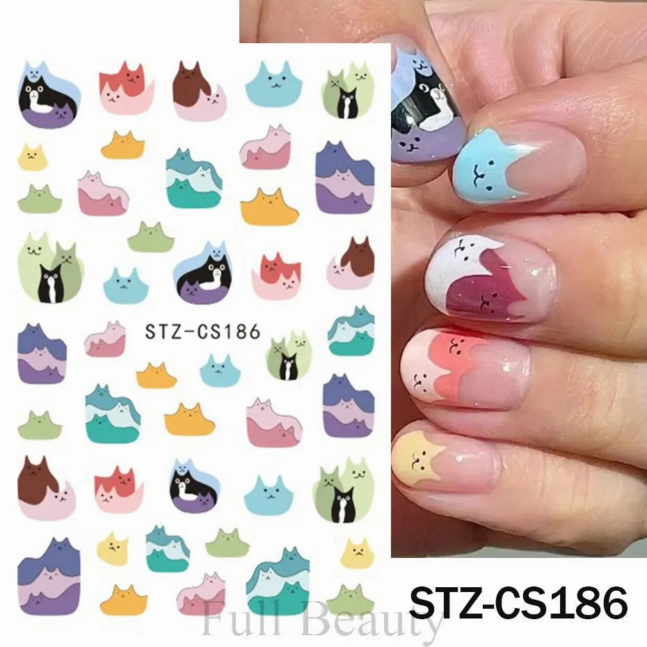 3D Kawaii Dinosaur Nail Stickers Cartoon Anime Animal Self-adhesive Decal Cute Design Sliders Manicure Decoration Accessories