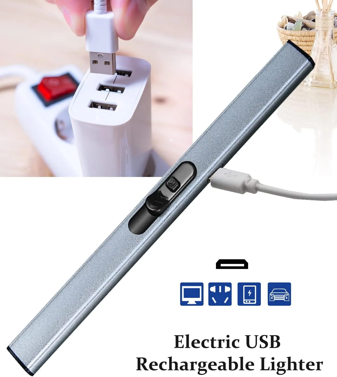 4 in 1 Candle Accessory Kits,Candle Snuffer,Candle Wick Cutter Trimmer and Candle Wick Dipper, Rechargeable Candle Lighter with Gift Bag, Candle Care Kit for Gifts Candle Lovers (Silver)