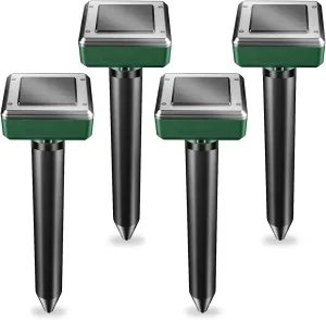4 Packs Mole Repellent Solar Powered Vole Repellent for Lawns Sonic Gopher Repellent Vole Chaser Mole Deterrent Sonic Spikes Ultrasonic Pest Control Outdoor Keep Moles Out of Yard Lawn