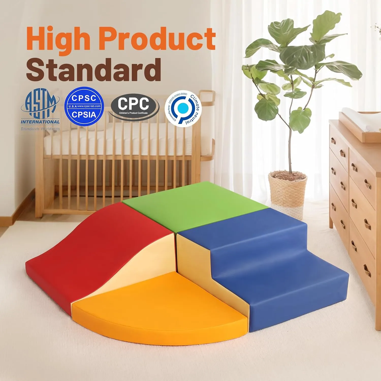 4-Piece Soft PU Leather Toddlers Climbing Toys, Foam Climbing Blocks for Toddlers, Baby Play Set Foam Climb Structures for Toddler 3 , Indoor Crawl Activity Play Gym
