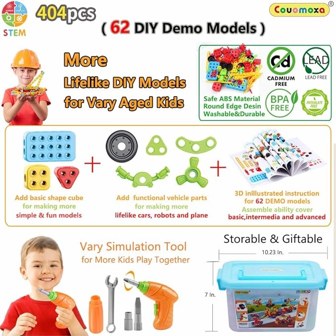 404-Piece STEM Building Kit for Kids Ages 5-8  | Take-Apart Blocks Educational Engineering Toys | Creative Construction Gift for Boys & Girls
