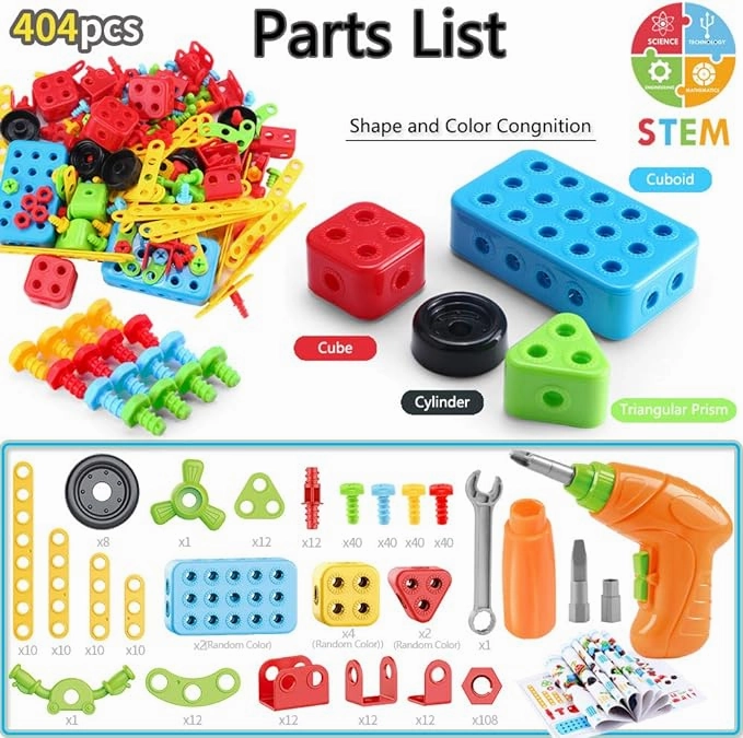 404-Piece STEM Building Kit for Kids Ages 5-8  | Take-Apart Blocks Educational Engineering Toys | Creative Construction Gift for Boys & Girls