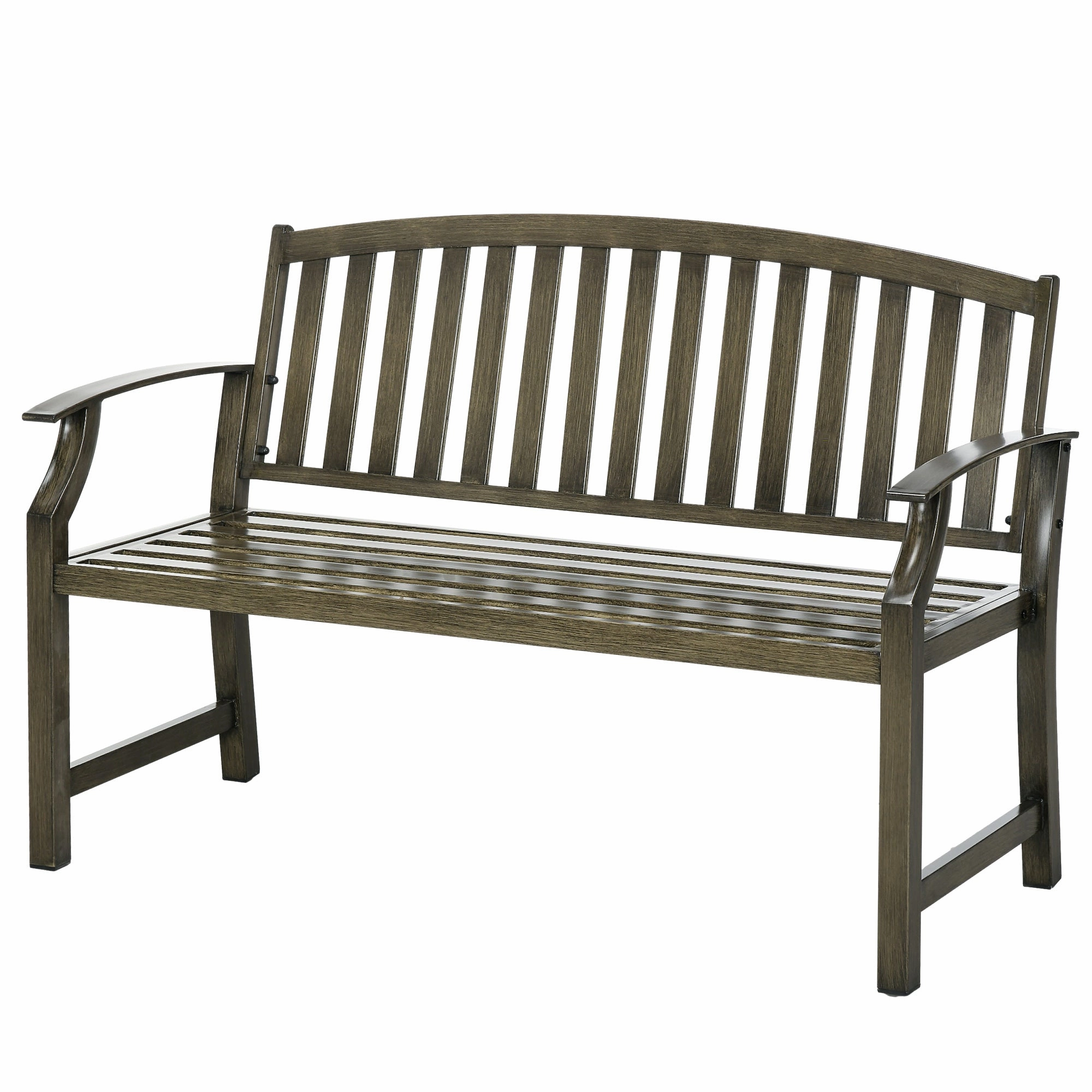 46" Outdoor Metal Bench with Wood-Look Slatted Frame, Black