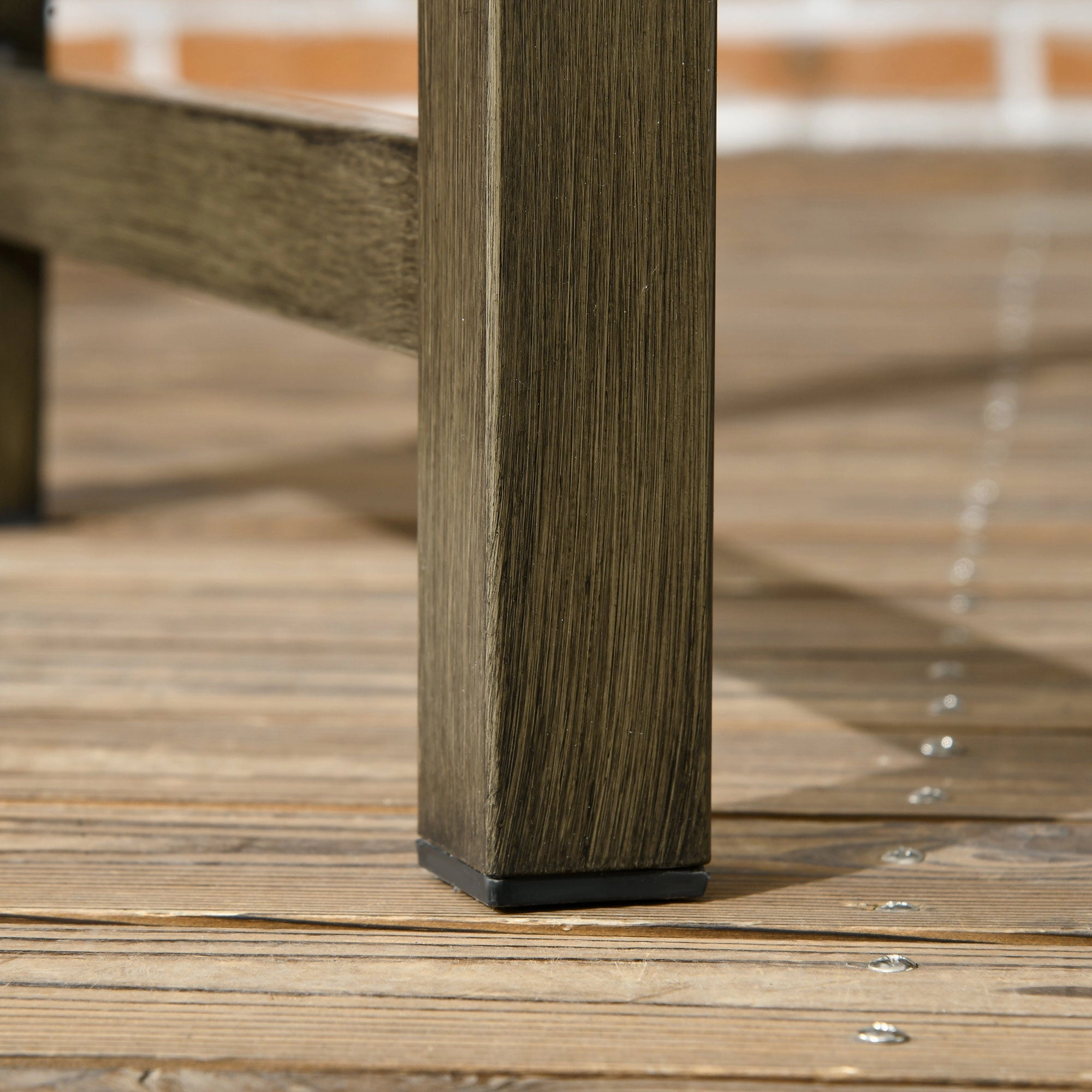 46" Outdoor Metal Bench with Wood-Look Slatted Frame, Black