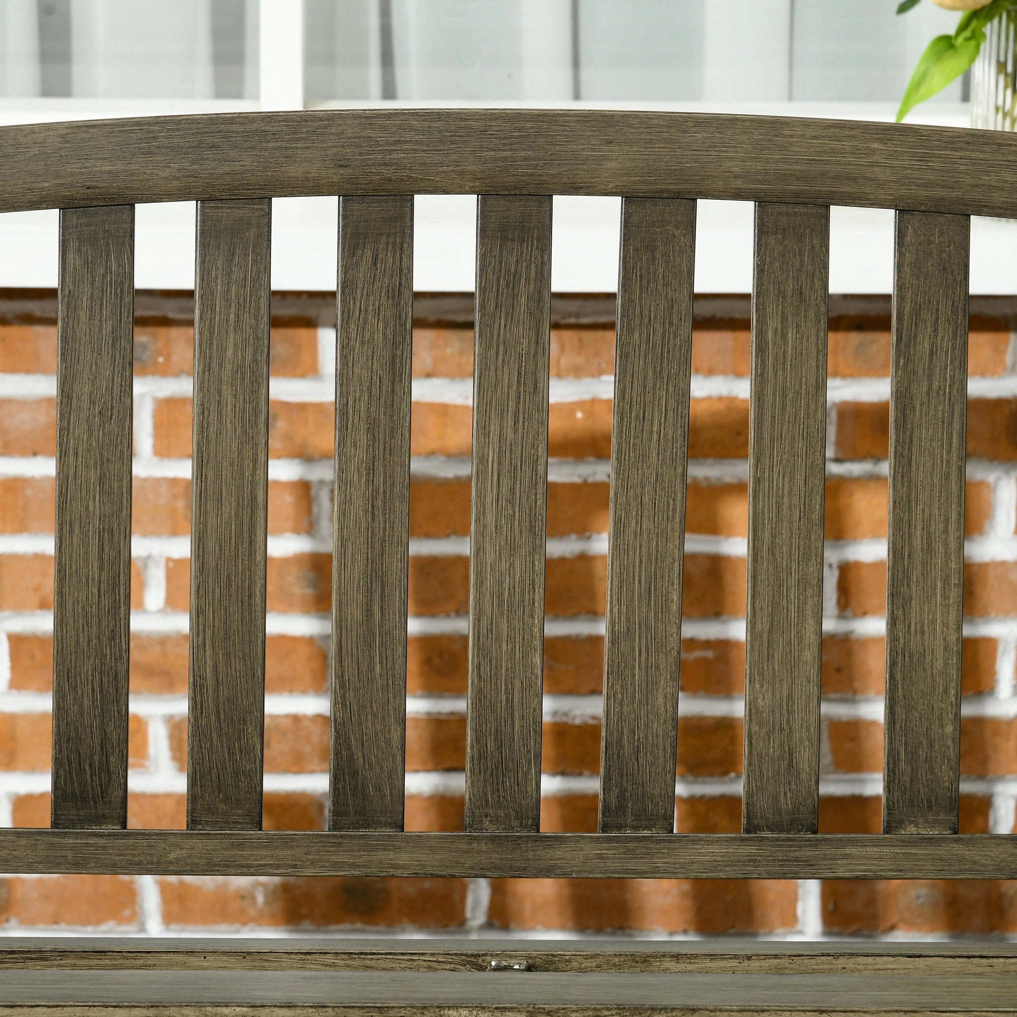 46" Outdoor Metal Bench with Wood-Look Slatted Frame, Black