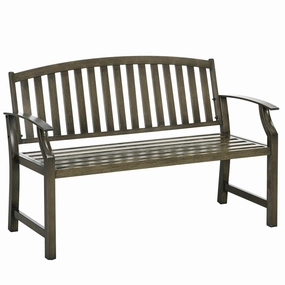 46" Outdoor Metal Bench with Wood-Look Slatted Frame, Black