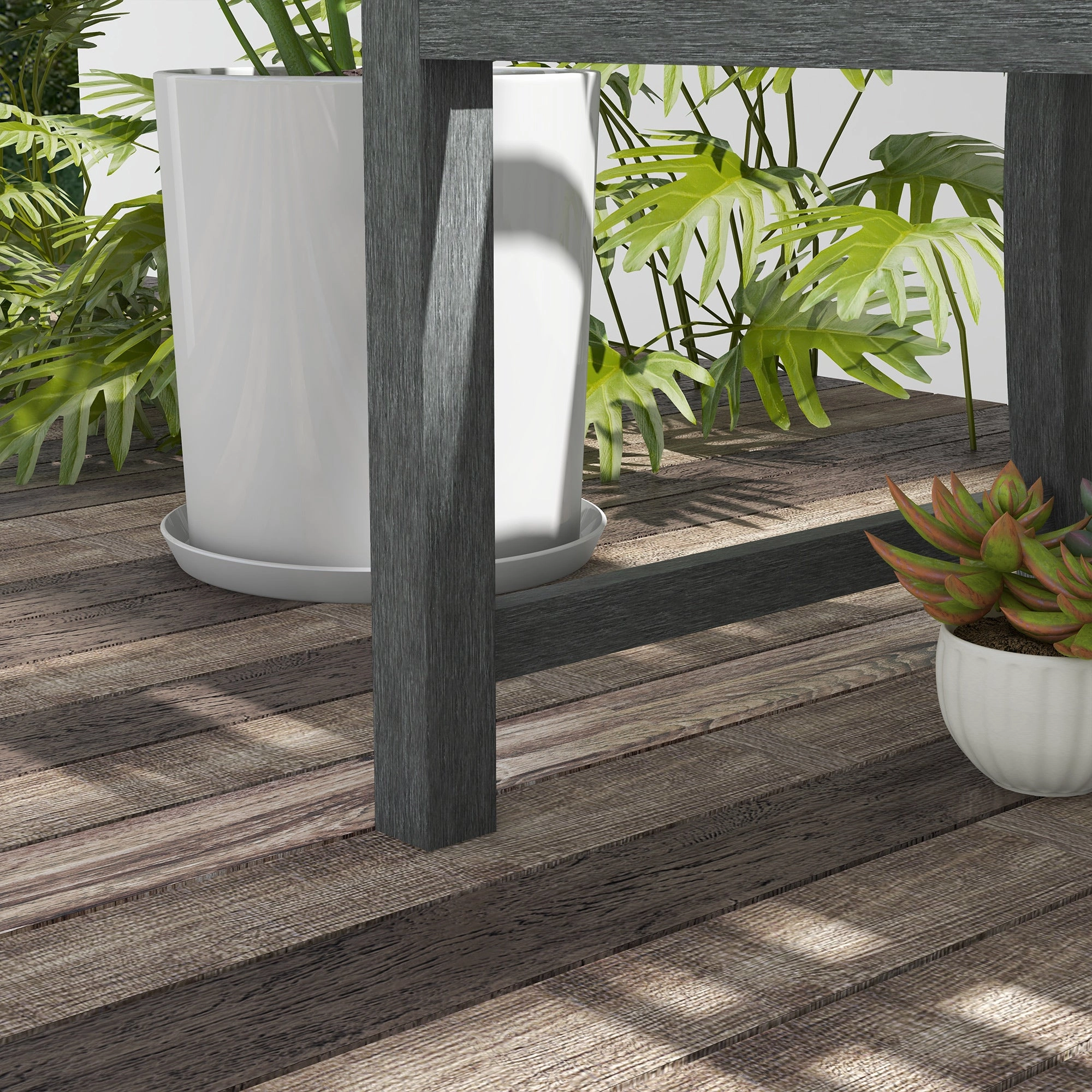 46" Outdoor Metal Bench with Wood-Look Slatted Frame, Gray