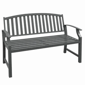 46" Outdoor Metal Bench with Wood-Look Slatted Frame, Gray