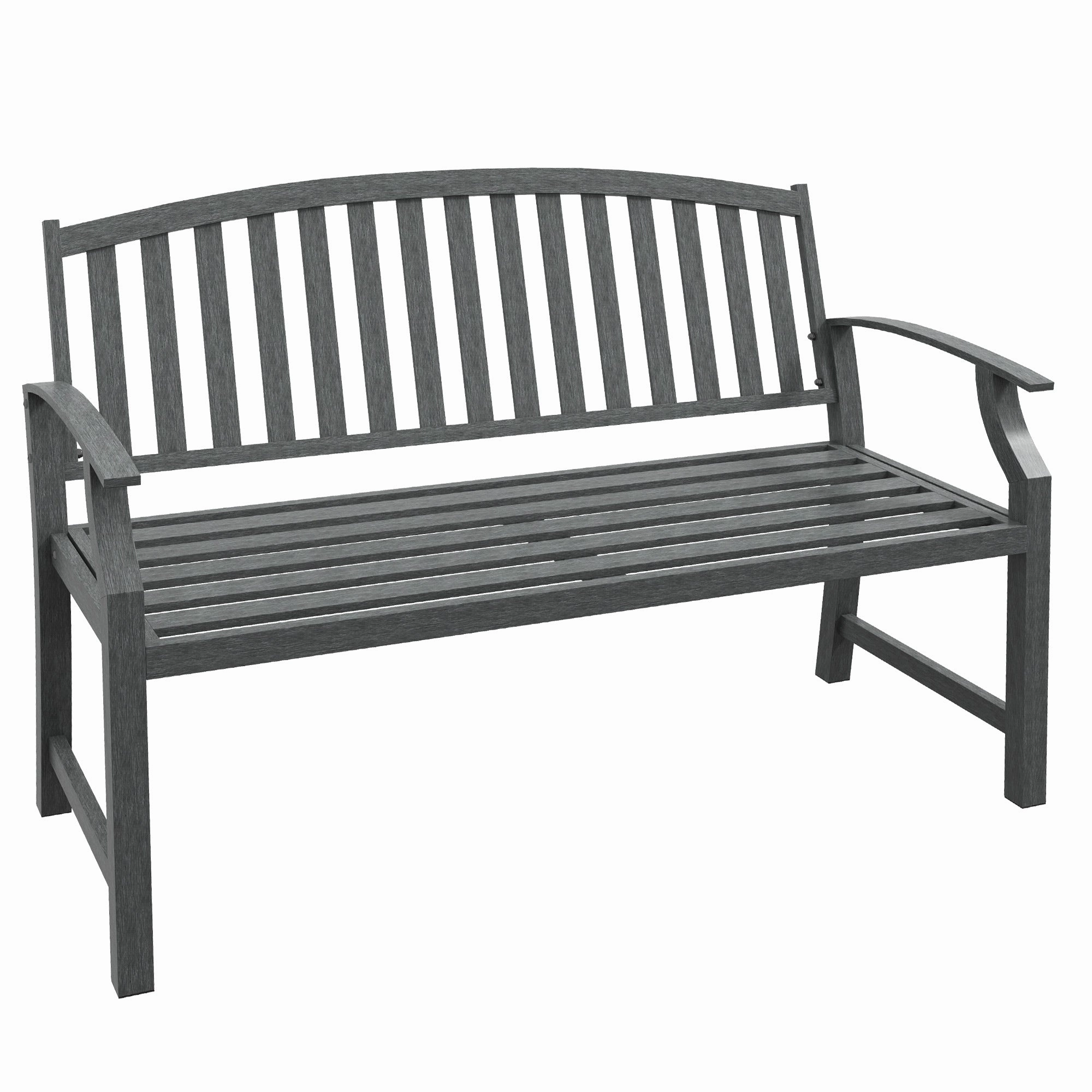 46" Outdoor Metal Bench with Wood-Look Slatted Frame, Gray