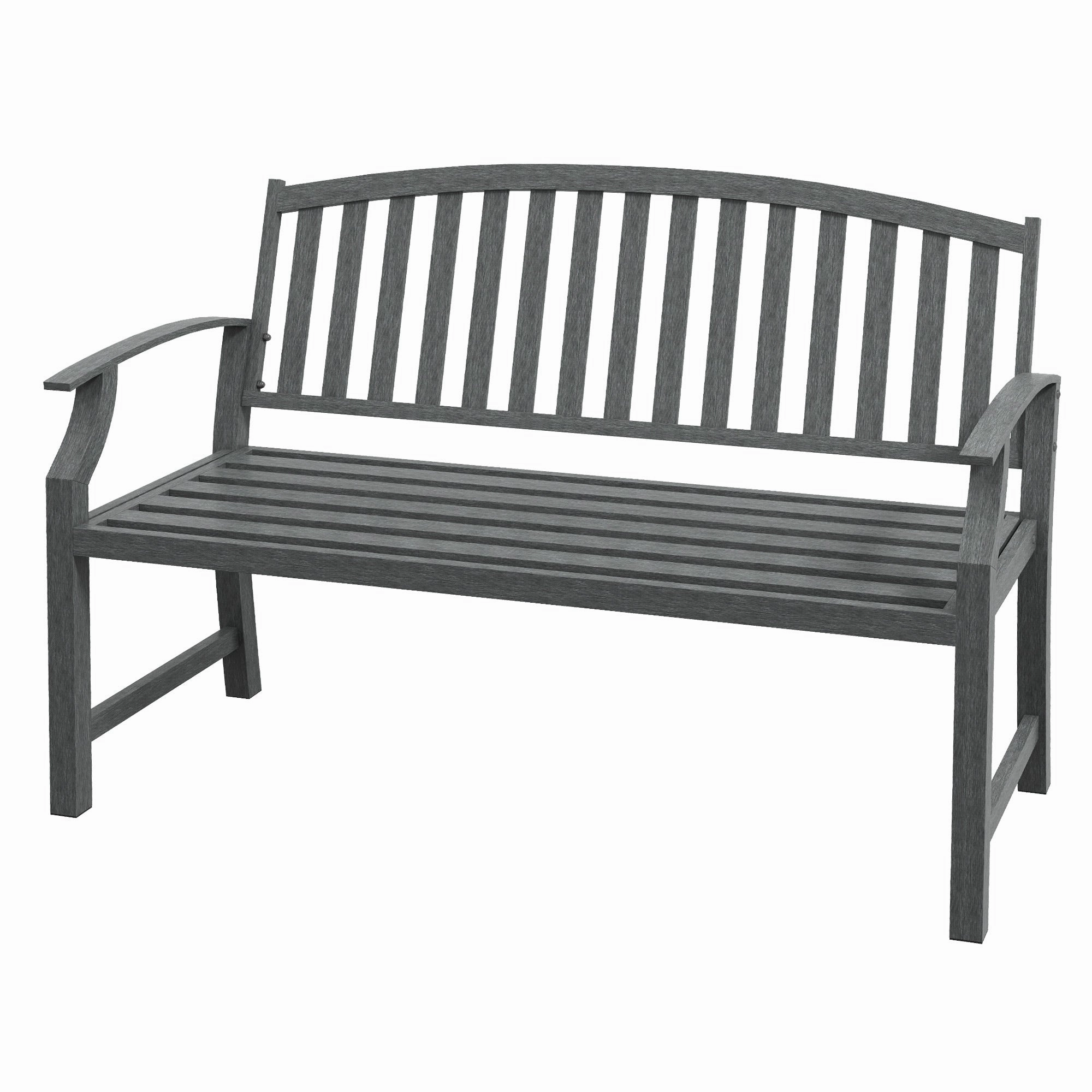 46" Outdoor Metal Bench with Wood-Look Slatted Frame, Gray