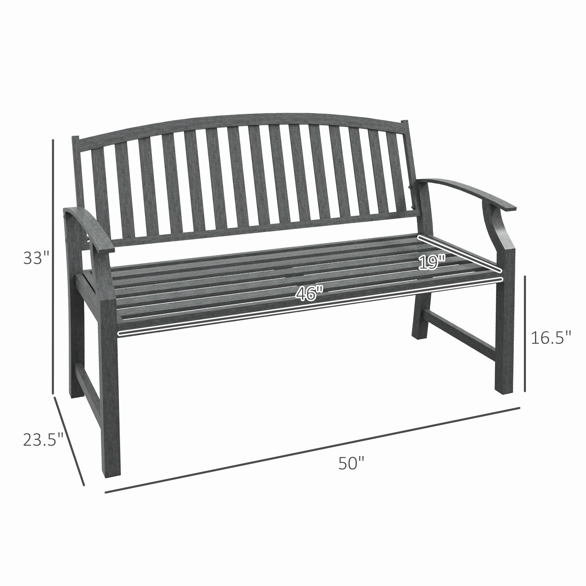 46" Outdoor Metal Bench with Wood-Look Slatted Frame, Gray