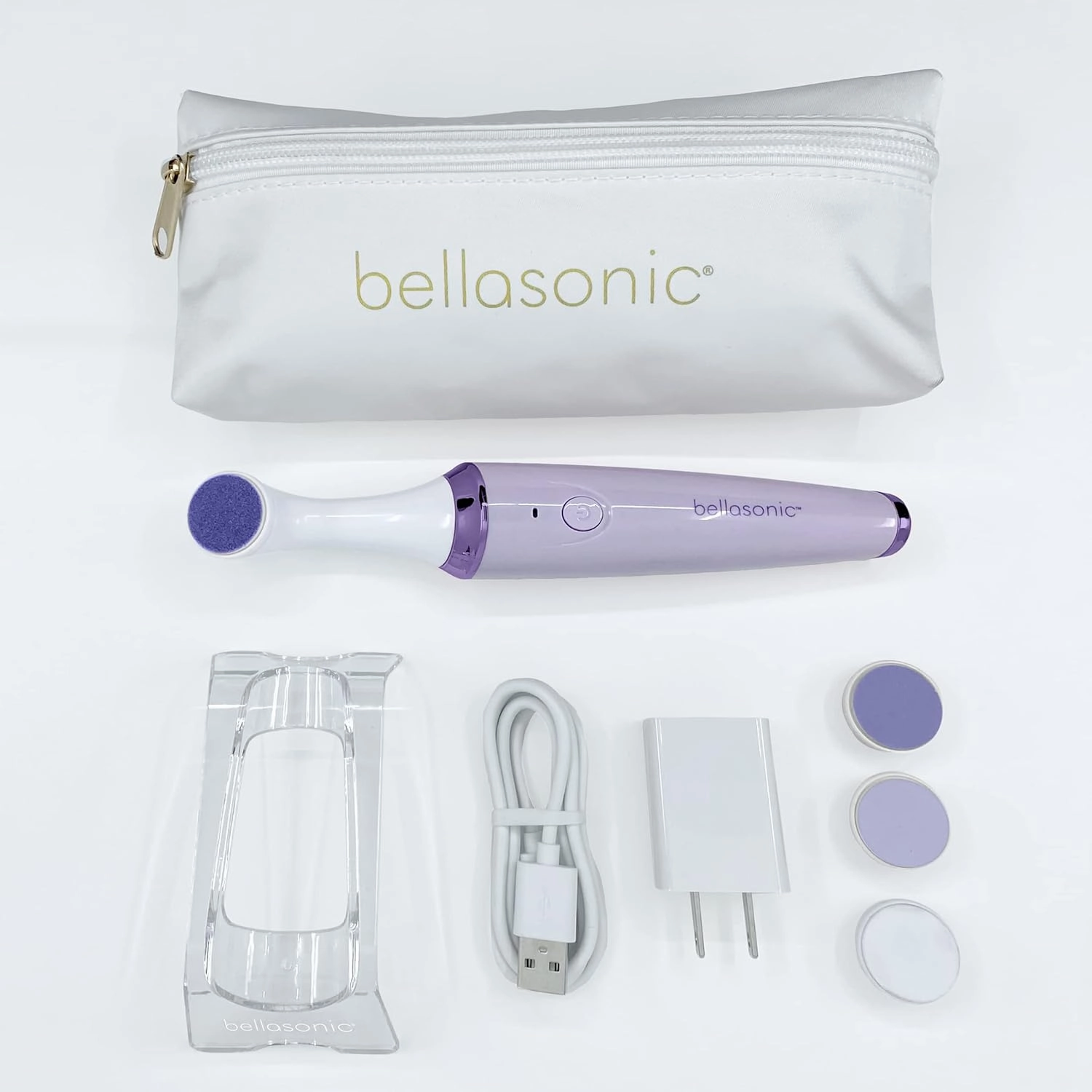 4-in-1 Rechargeable Electric Nail File Set with Travel Pouch – Unique Oscillating Head – Shape, Smooth, Buff & Shine Nails – Remove Cuticles & Calluses (Purple/Purple Metallic)