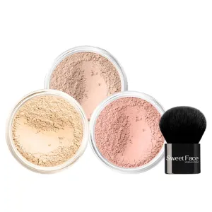 4pc (LIGHT) KIT w/KABUKI BRUSH Mineral Makeup Matte Loose Powder Foundation Concealer Blush Long Lasting Bare Face Cosmetics