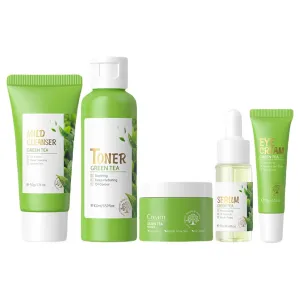 5 Pcs/Set Set Green Tea Skincare Set With Cleanser Toner Serums Eye Cream Essences Cream Women Present Set