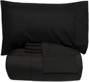 5 Piece Full Comforter Set All Season Soft Down Alternative Blanket & Luxurious Cotton Fits Mattress Up to 18" Deep Pocket Bed 4 Piece Sheet Set Black