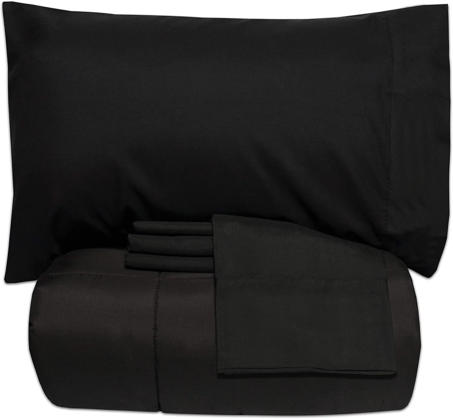 5 Piece Full Comforter Set All Season Soft Down Alternative Blanket & Luxurious Cotton Fits Mattress Up to 18" Deep Pocket Bed 4 Piece Sheet Set Black